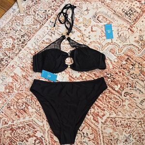 NWT Cupshe Black Halter Bikini Set